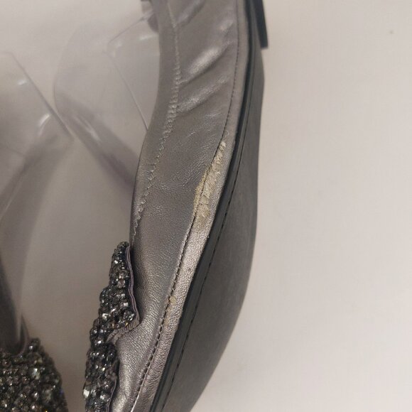 Tory Burch Metallic Silver Leather Eddie Scrunch Ballet Flats Size 8.5M - Picture 5 of 12